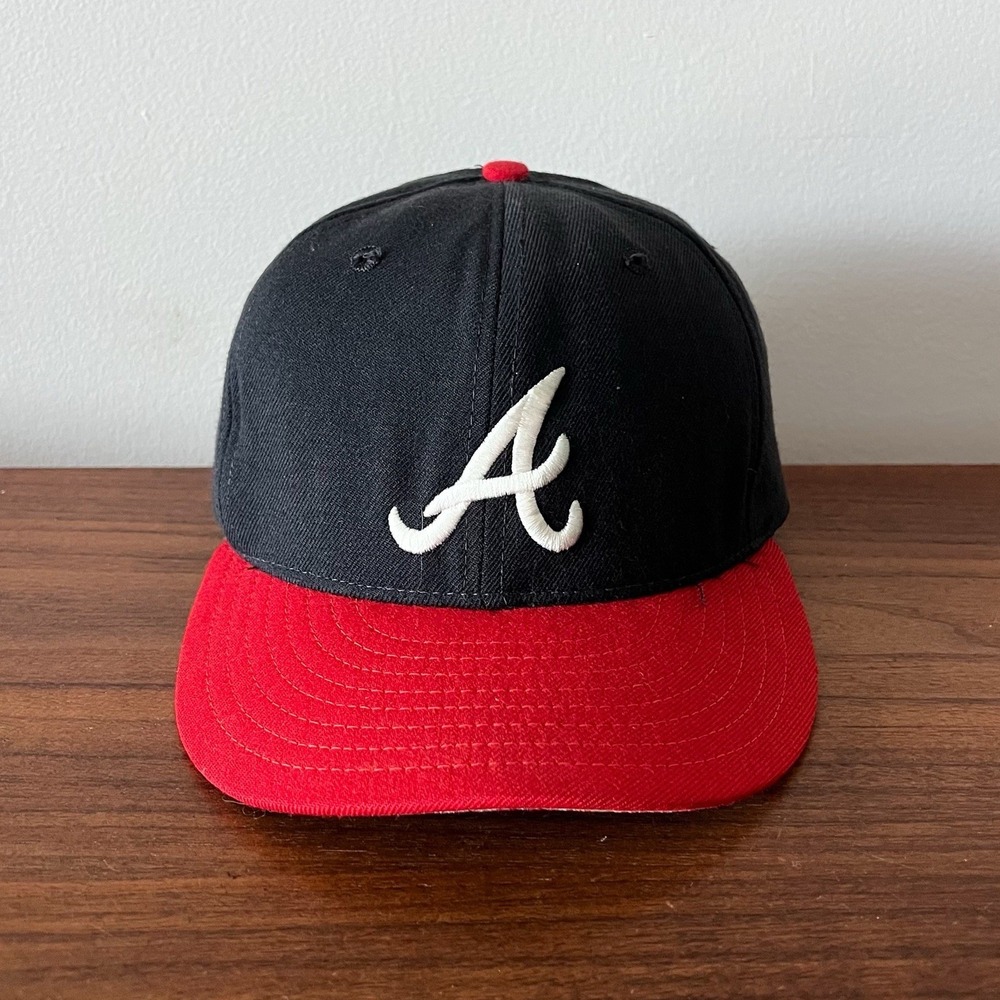 Vintage New Era Atlanta Braves Fitted Cap Navy Red Pro Model MLB Size 7 1/2